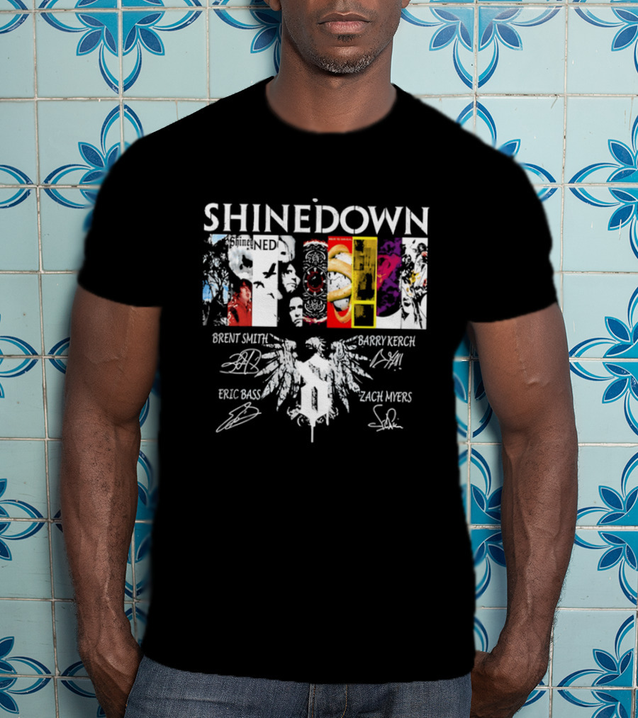 Shinedown Band Collage Brent Smith Barry Kerch Zach Myers Eric Bass Signatures T-Shirt