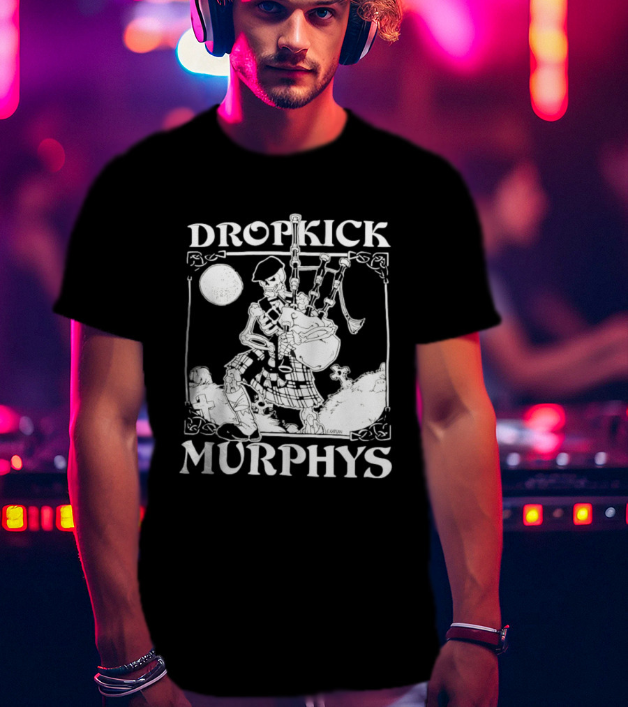 Dropkick Murphys Skelly Piper Bagpipes Moon T-Shirt