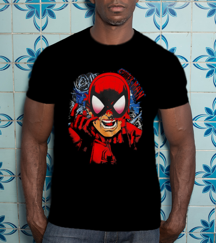 Spider Man Marvel Comics Pulling Off Mask Action T-Shirt