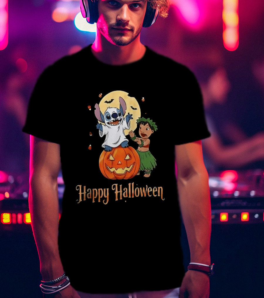 Stitch Halloween Happy Pumpkin Lilo Ghost Costume T-Shirt
