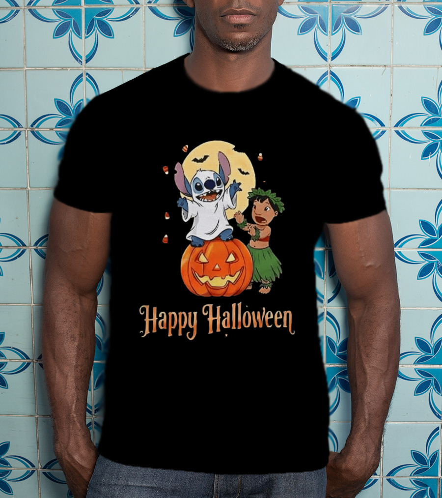 Stitch Halloween Happy Pumpkin Lilo Ghost Costume T-Shirt
