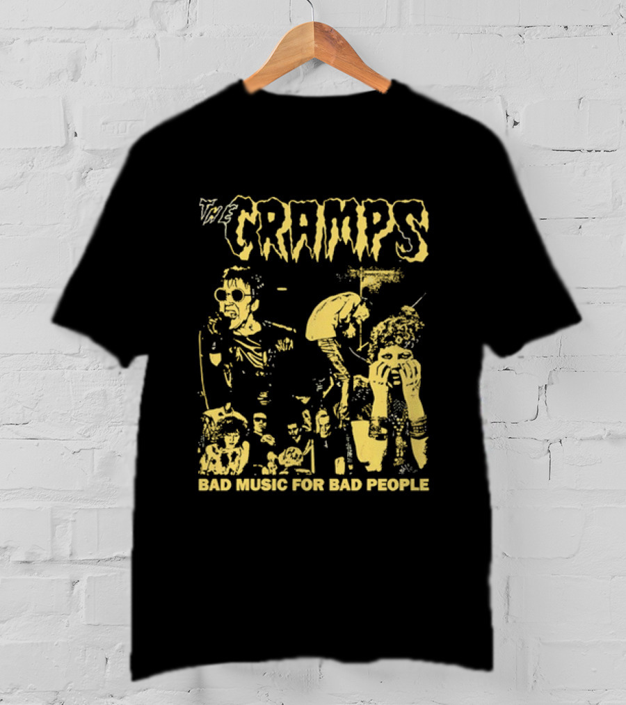The Cramps Bad Music For Bad People Band Members Collage Yellow Black T-Shirt