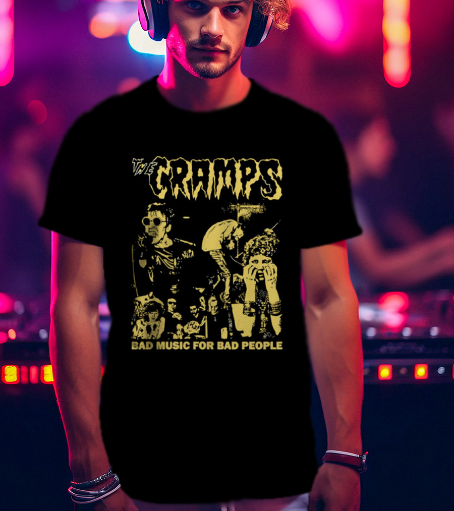 The Cramps Bad Music For Bad People Band Members Collage Yellow Black T-Shirt