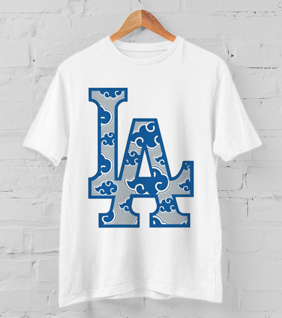 LA Kumo Royal Pattern Clouds Blue Silver T-Shirt