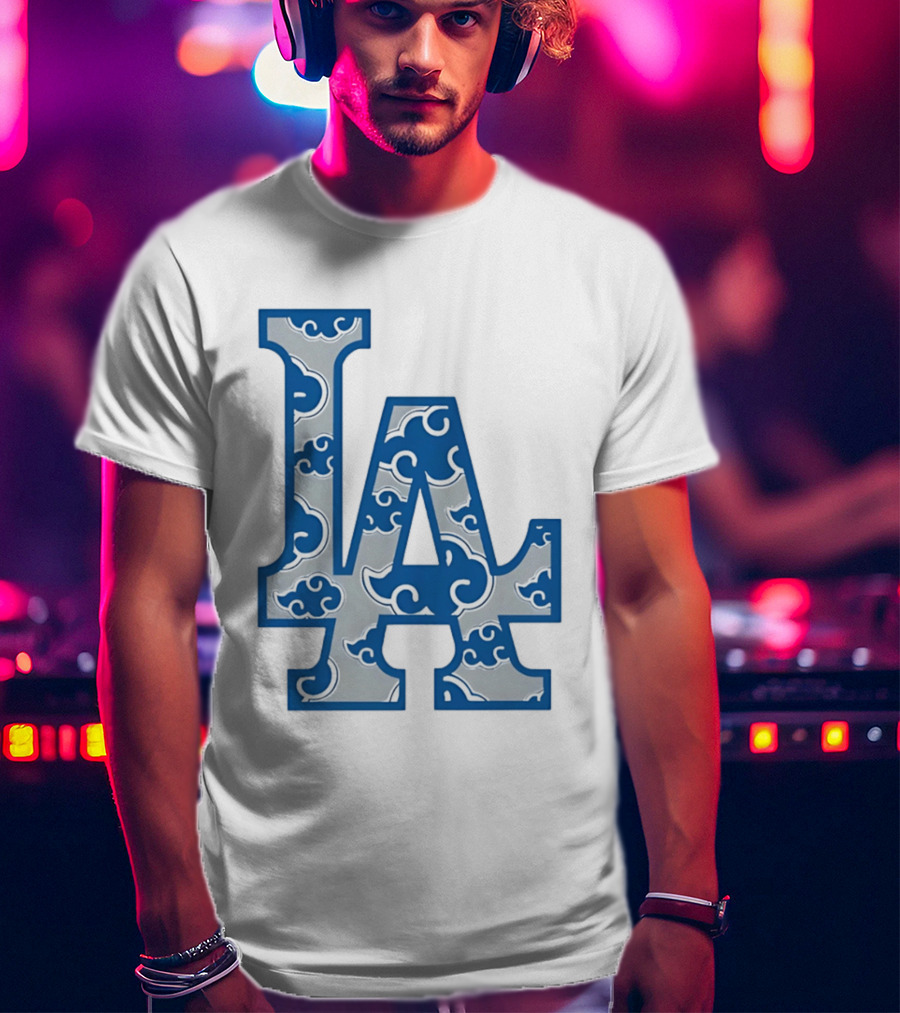 LA Kumo Royal Pattern Clouds Blue Silver T-Shirt