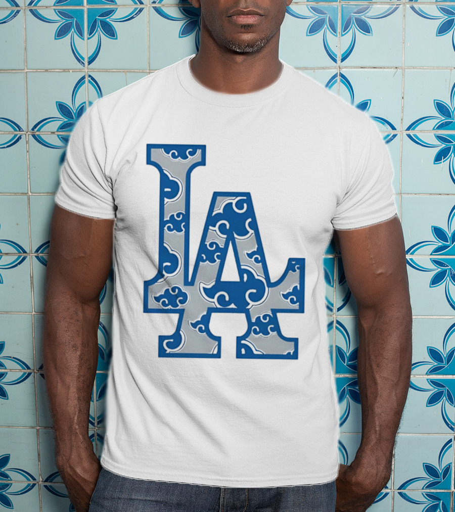 LA Kumo Royal Pattern Clouds Blue Silver T-Shirt