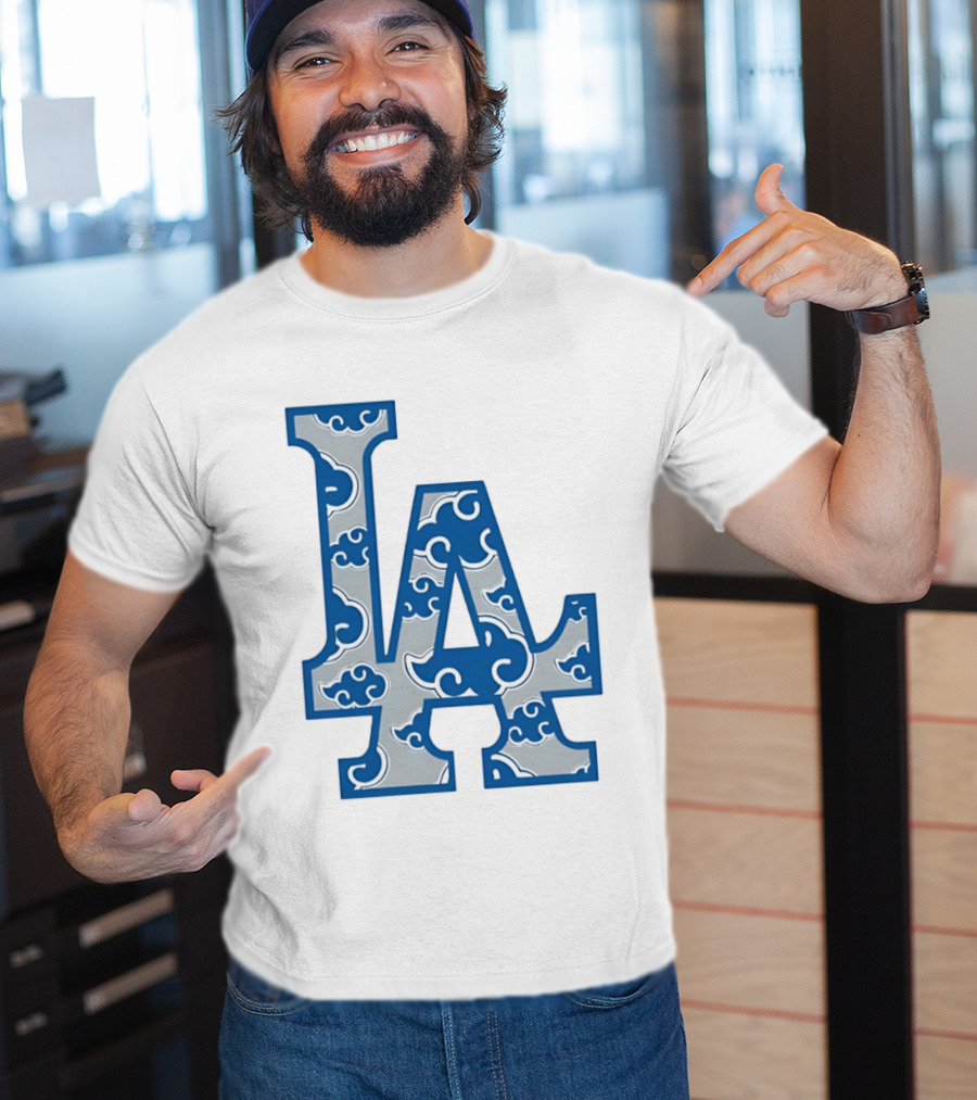 LA Kumo Royal Pattern Clouds Blue Silver T-Shirt