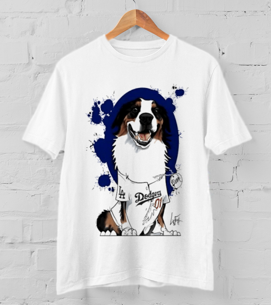 Los Angeles Dodgers MLB Kygo Cartoon Australian Shepherd Dog Paint Splatter T-Shirt