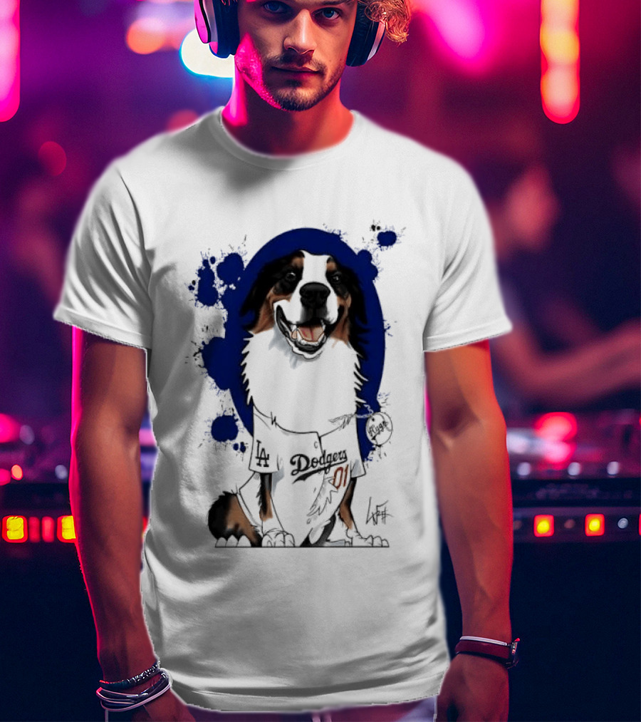 Los Angeles Dodgers MLB Kygo Cartoon Australian Shepherd Dog Paint Splatter T-Shirt