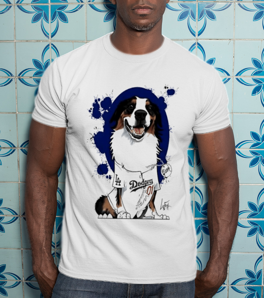 Los Angeles Dodgers MLB Kygo Cartoon Australian Shepherd Dog Paint Splatter T-Shirt