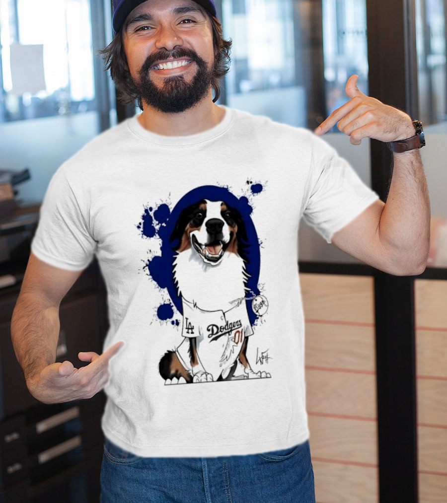 Los Angeles Dodgers MLB Kygo Cartoon Australian Shepherd Dog Paint Splatter T-Shirt