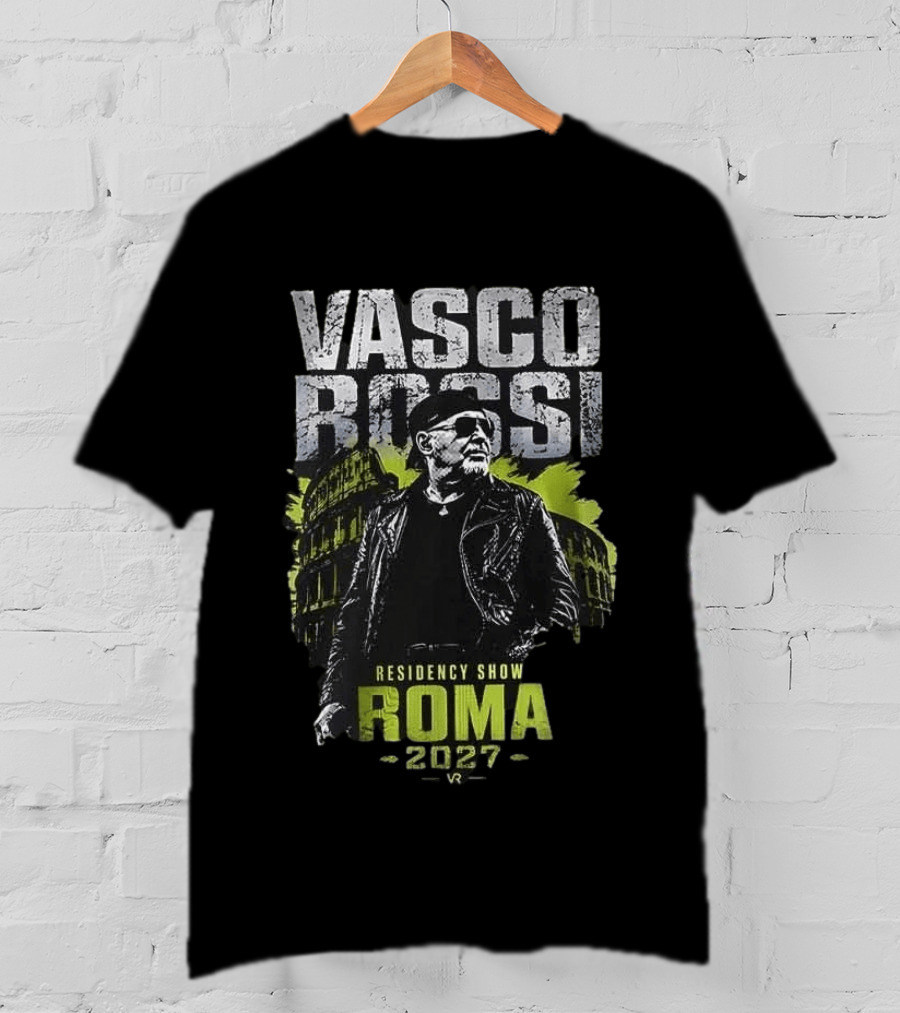 Vasco Rossi Residency Show Roma 2027 Black Leather Jacket Iconic Performance T-Shirt