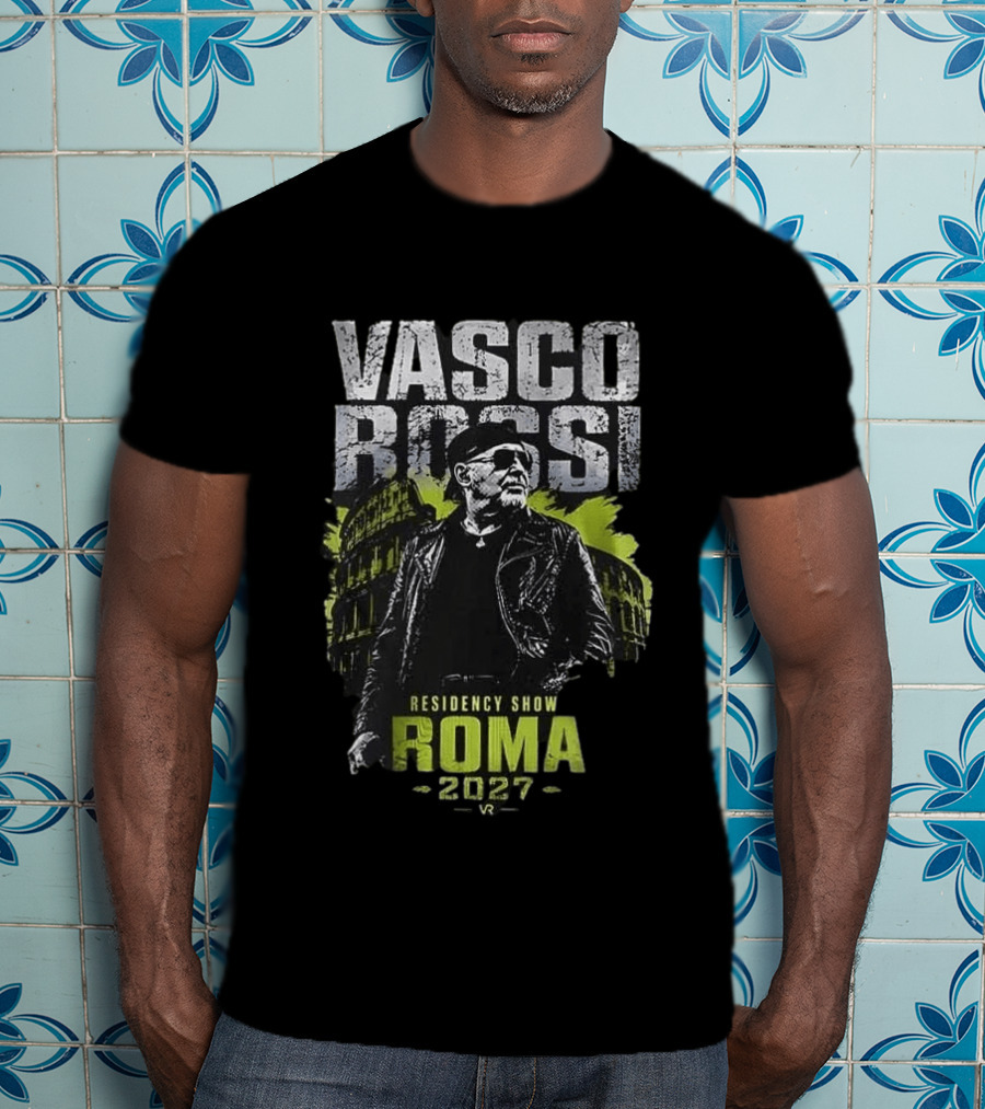 Vasco Rossi Residency Show Roma 2027 Black Leather Jacket Iconic Performance T-Shirt