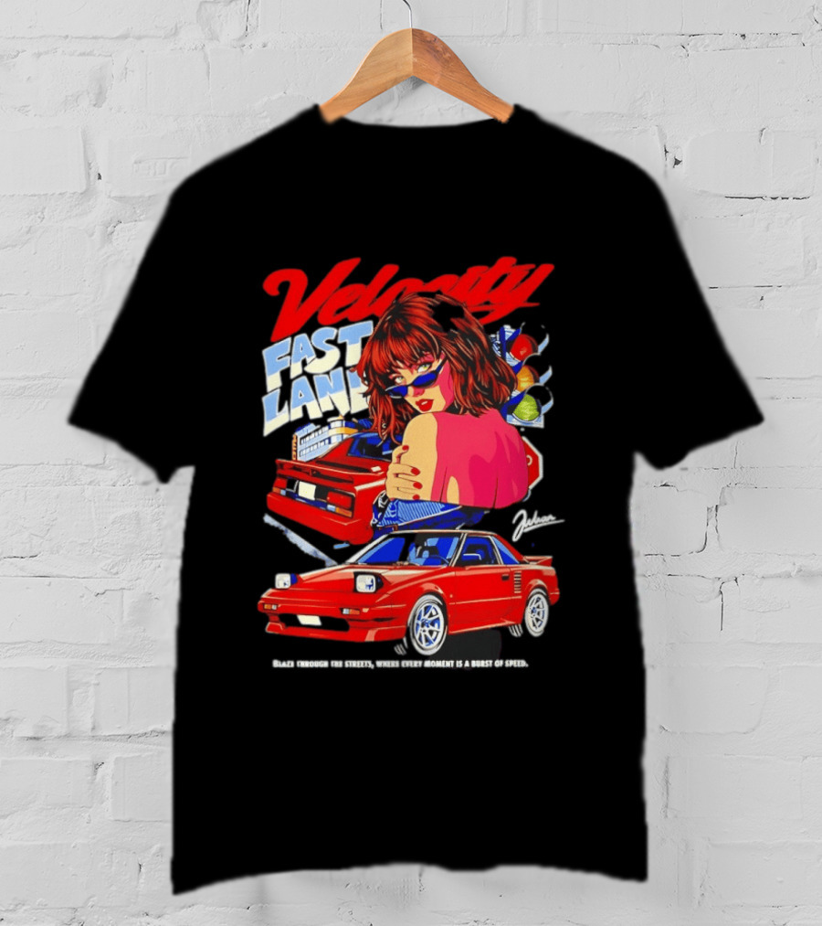 Velocity Fast Lane Blaze Through The Streets Classic Red Cars Retro Vibe T-Shirt