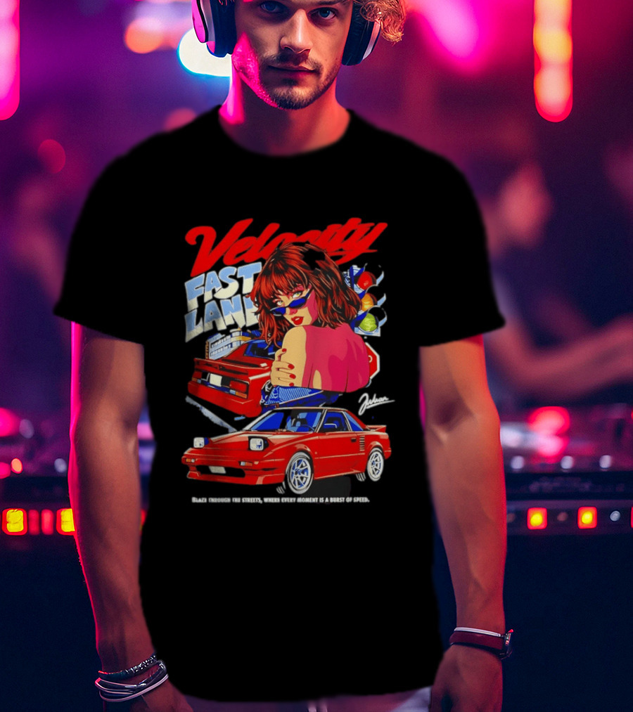 Velocity Fast Lane Blaze Through The Streets Classic Red Cars Retro Vibe T-Shirt