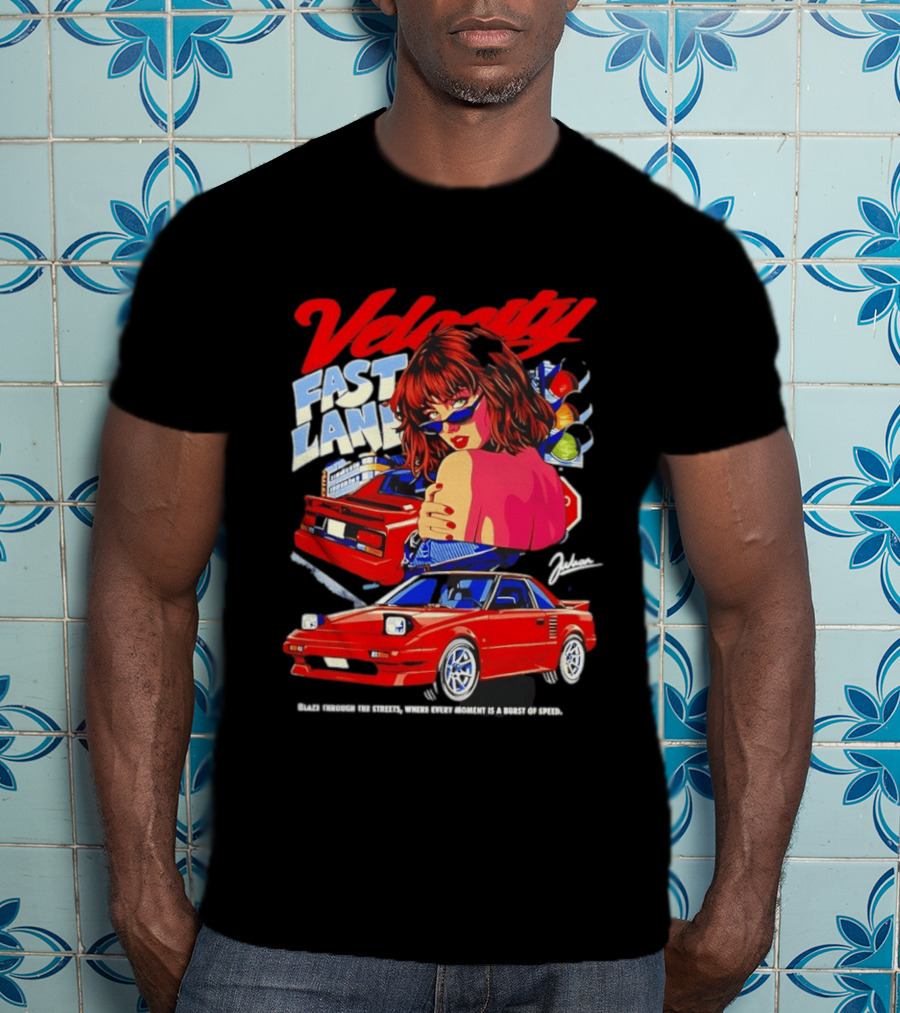 Velocity Fast Lane Blaze Through The Streets Classic Red Cars Retro Vibe T-Shirt