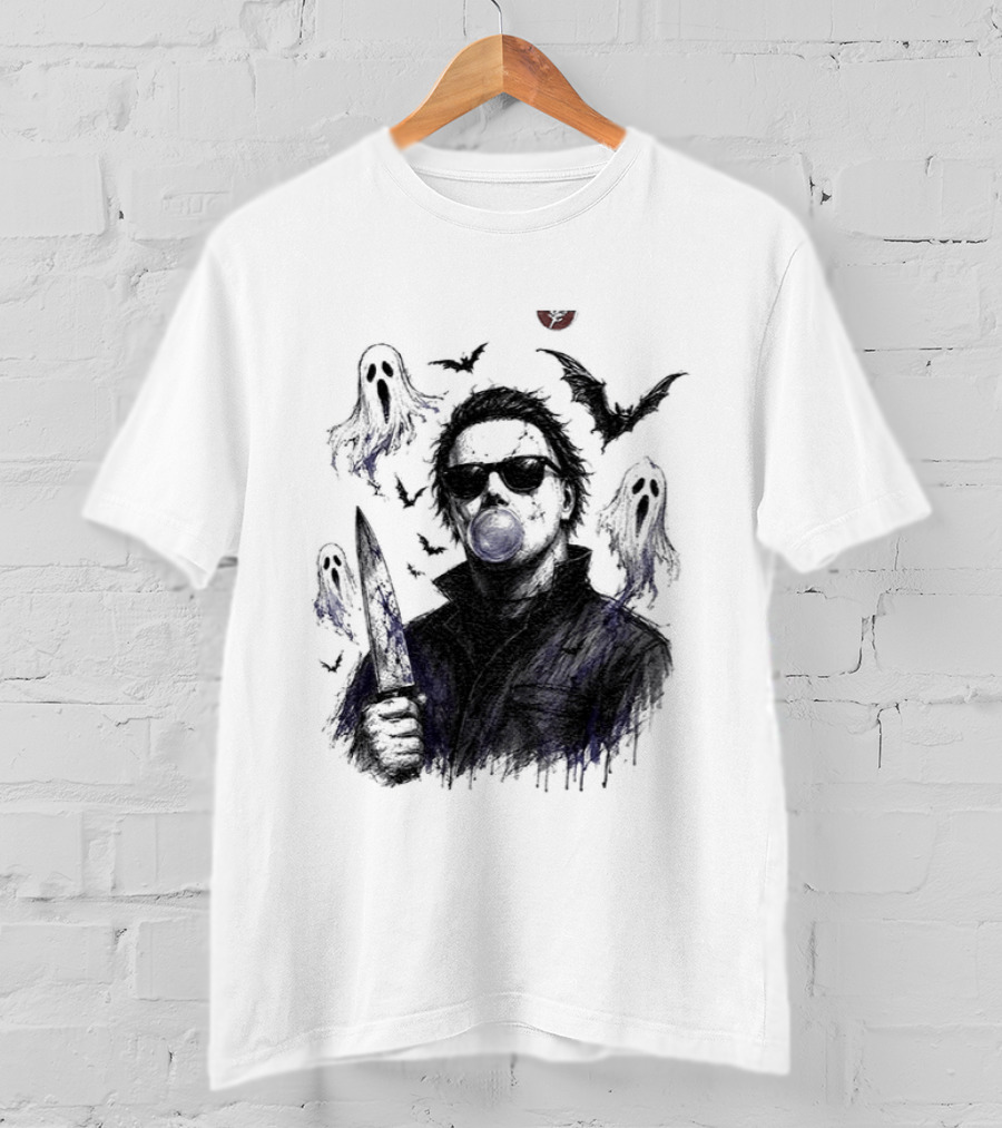 Michael Myers Bubble Gum Slasher Spooky Season Movie Ghosts And Bats T-Shirt