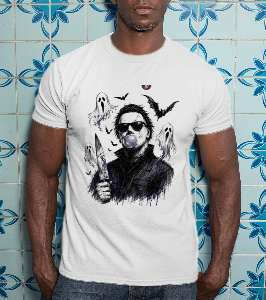 Michael Myers Bubble Gum Slasher Spooky Season Movie Ghosts And Bats T-Shirt