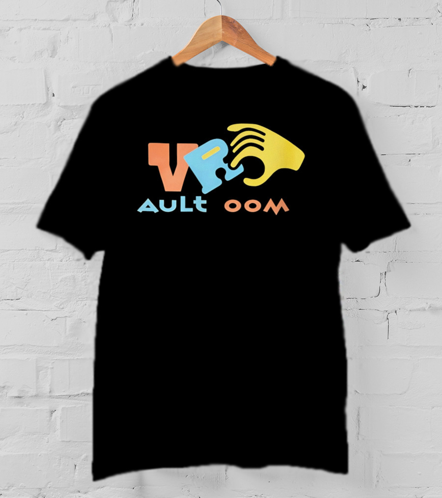 VR Vault Room Yellow Hand Blue Puzzle Piece Cartoon T-Shirt