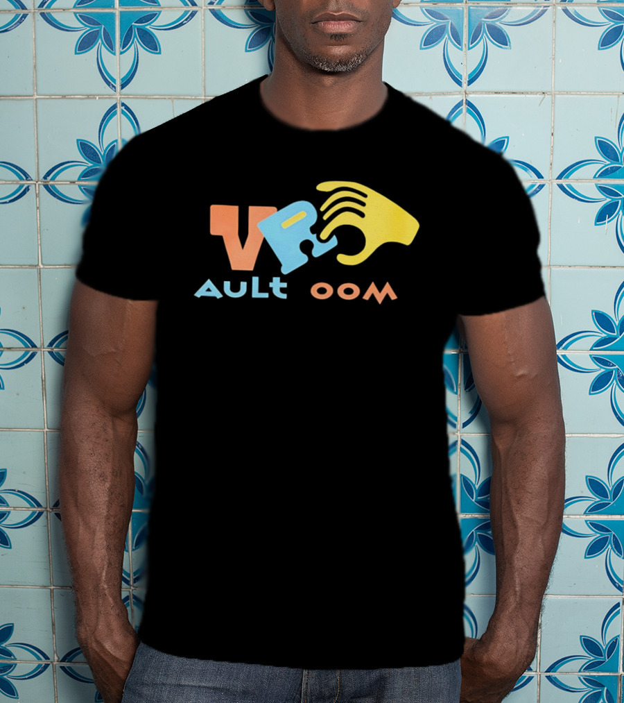 VR Vault Room Yellow Hand Blue Puzzle Piece Cartoon T-Shirt
