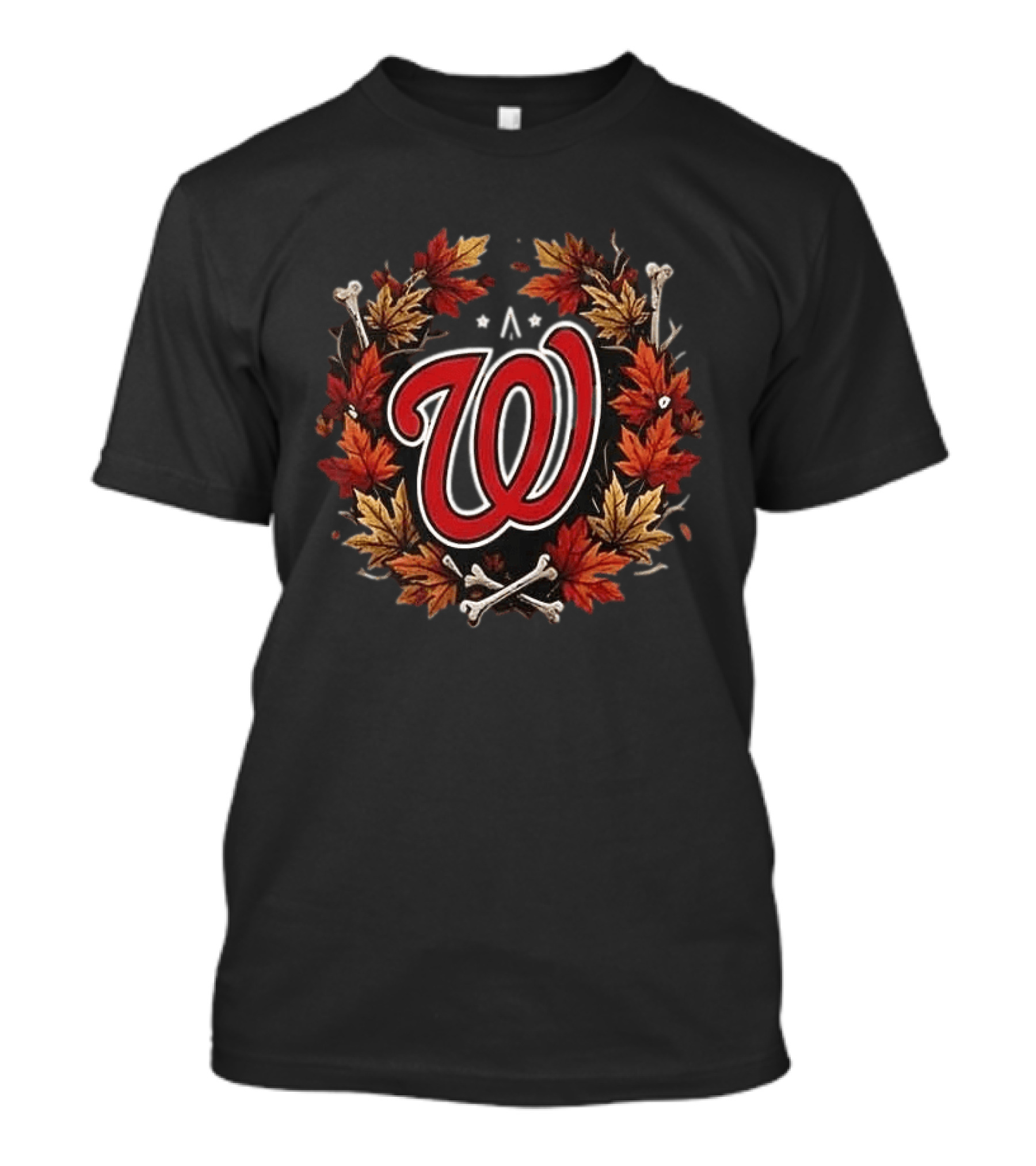 Washington Nationals Halloween Skull Maple Leaves Bats Baseballs T-Shirt