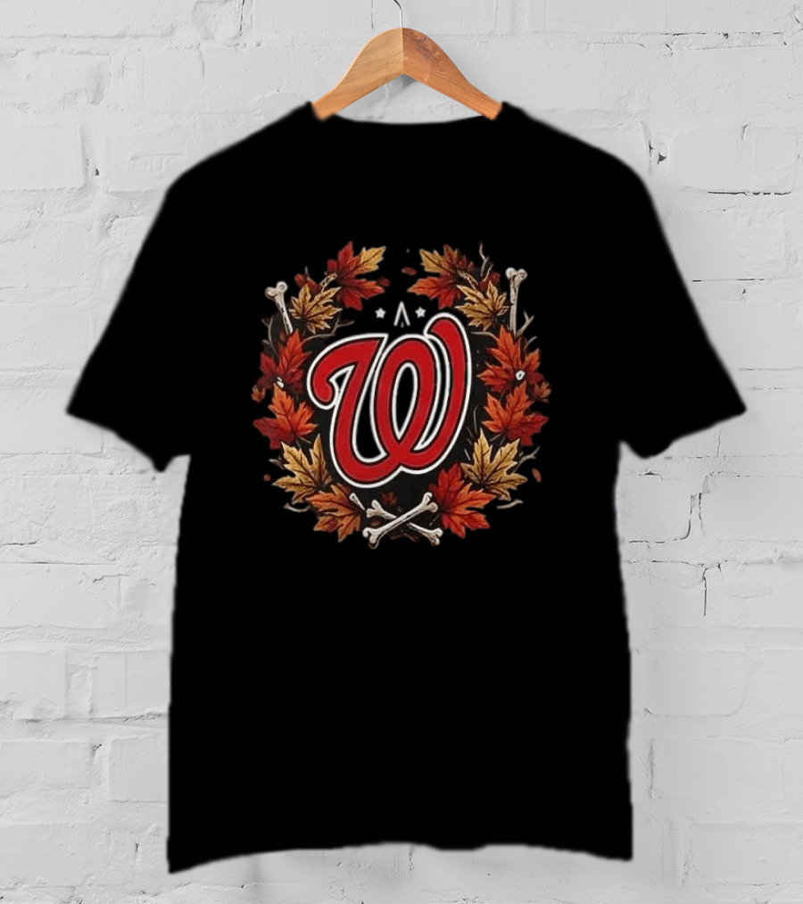 Washington Nationals Halloween Skull Maple Leaves Bats Baseballs T-Shirt