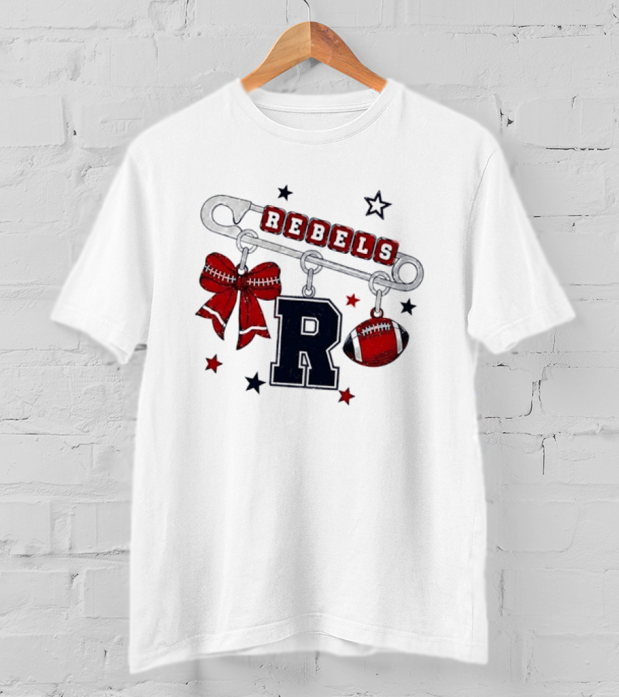 Rebels R Charm Safety Pin Red Bow Football Stars T-Shirt