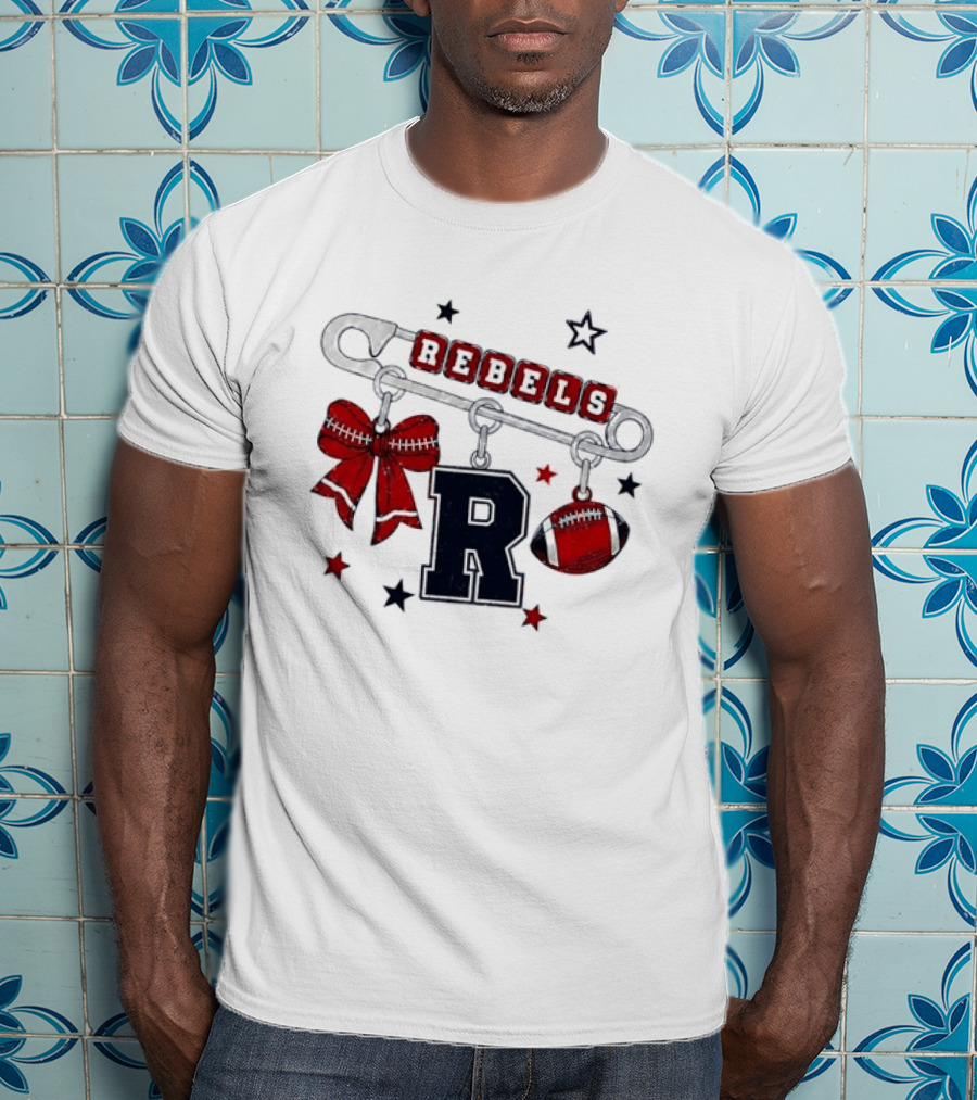 Rebels R Charm Safety Pin Red Bow Football Stars T-Shirt