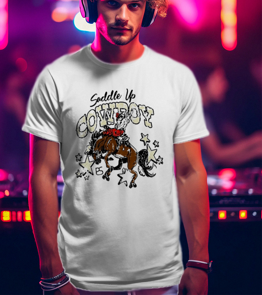 Saddle Up Cowboy Distressed Bucking Bronco Horse Rodeo Stars Bs T-Shirt