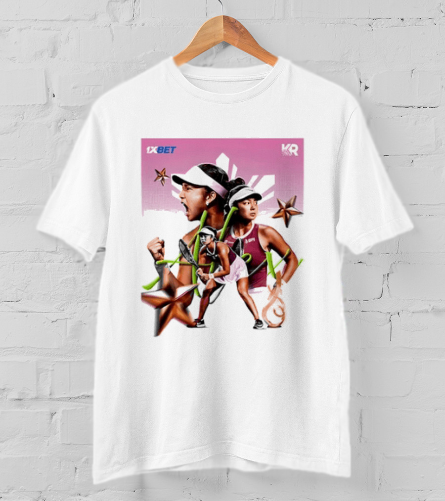 Alex Eala 1XBET Tennis Player Collage Gold Stars Pink T-Shirt