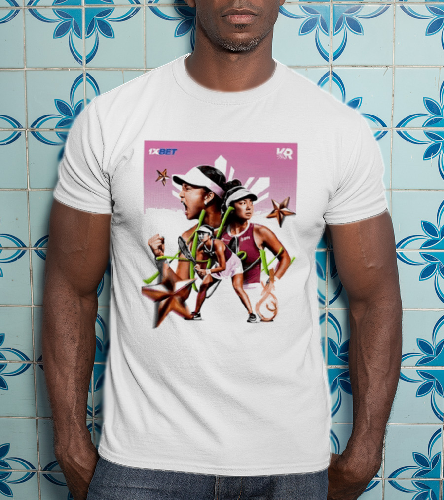 Alex Eala 1XBET Tennis Player Collage Gold Stars Pink T-Shirt