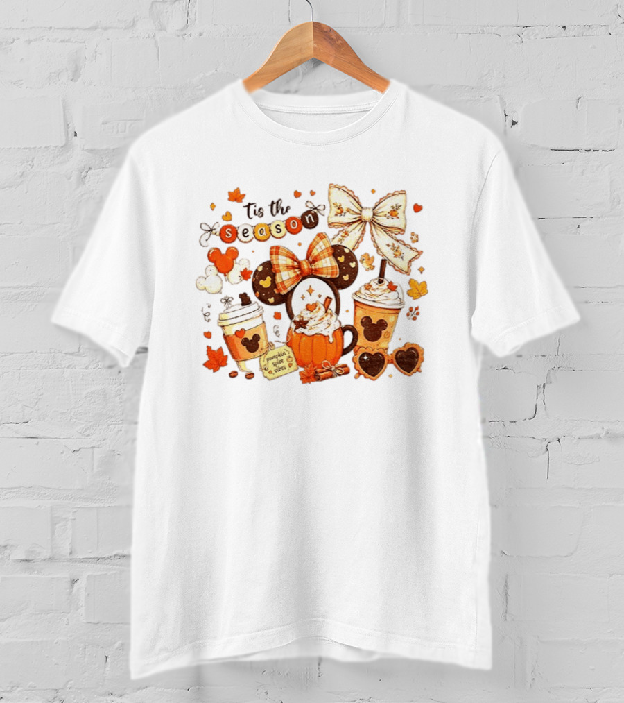 Tis The Season Disney Pumpkin Spice Autumn Coffee Ears And Bows T-Shirt