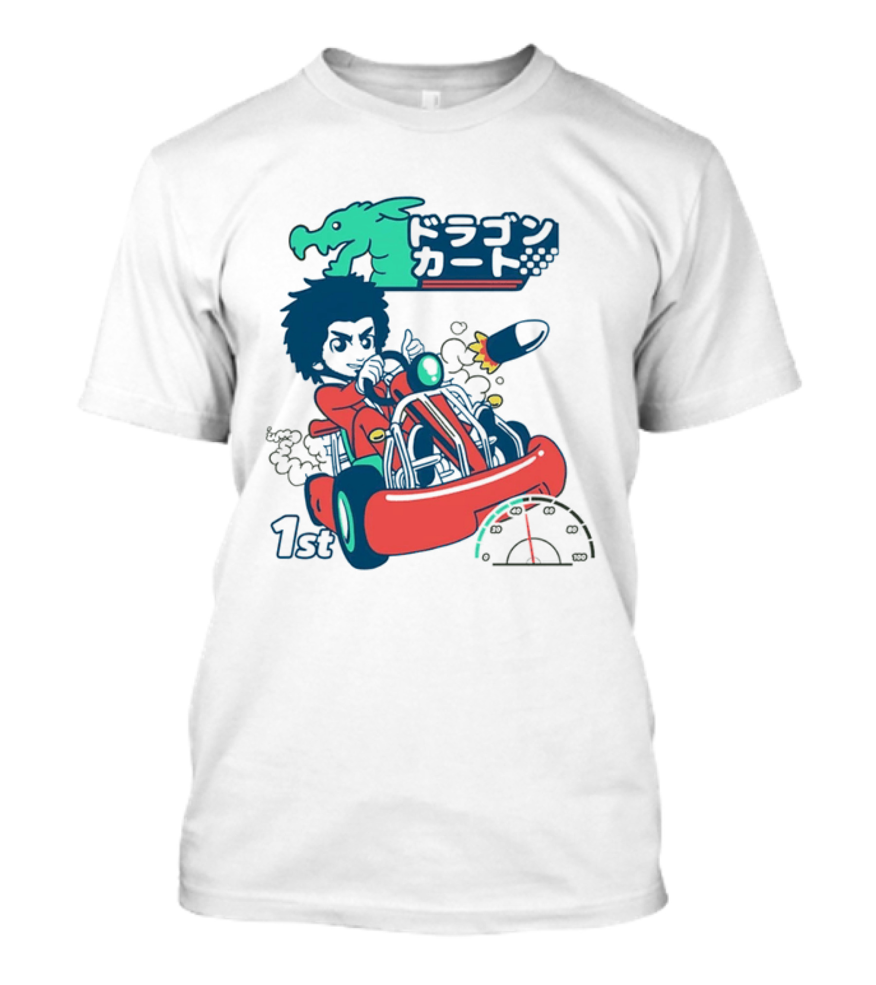 Dragon Kart Japanese Afro Racer 1st Place Red Vehicle Rocket Gauge T-Shirt