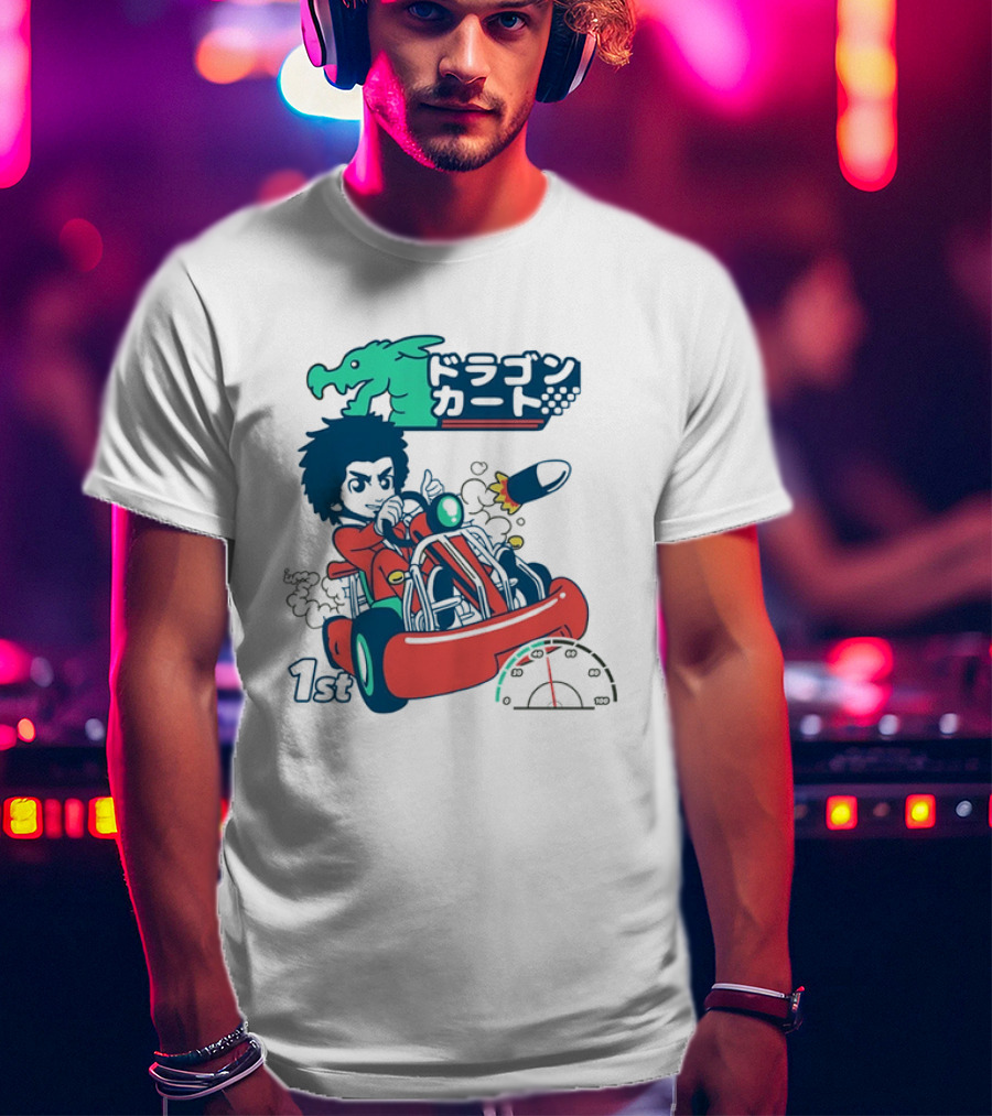 Dragon Kart Japanese Afro Racer 1st Place Red Vehicle Rocket Gauge T-Shirt