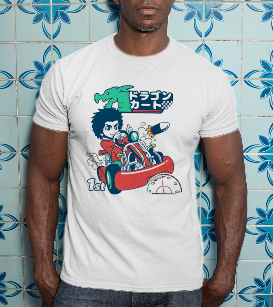 Dragon Kart Japanese Afro Racer 1st Place Red Vehicle Rocket Gauge T-Shirt