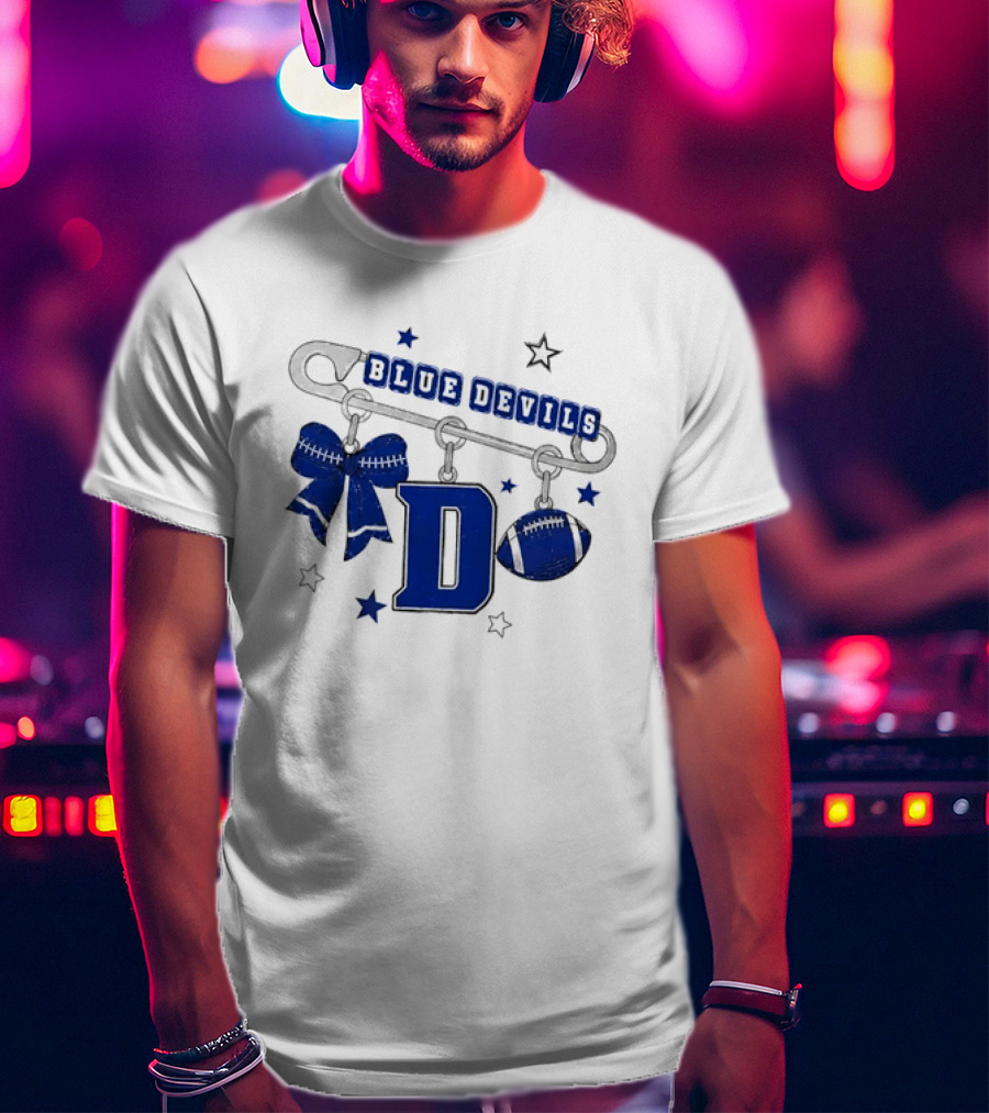 Duke Blue Devils Football Safety Pin Charms Bow Stars T-Shirt