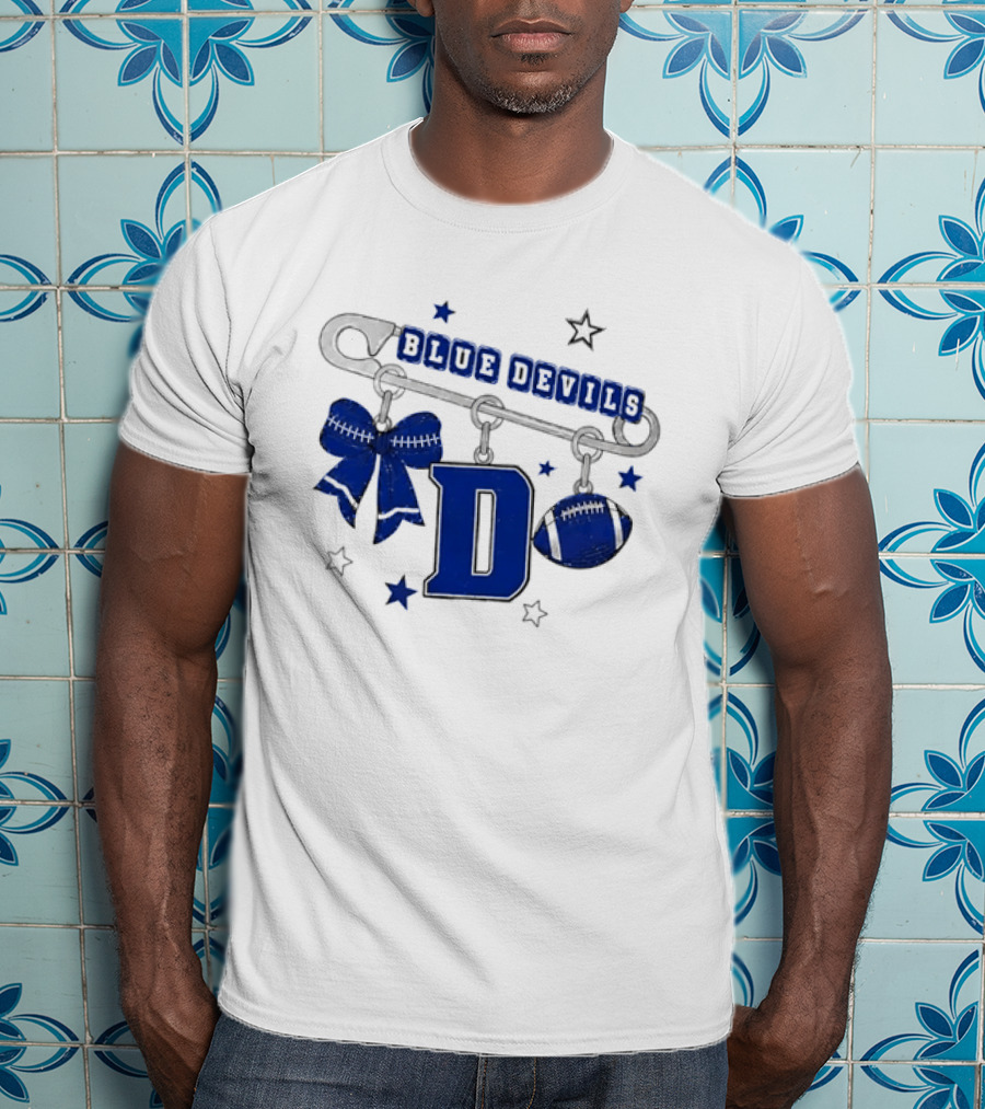 Duke Blue Devils Football Safety Pin Charms Bow Stars T-Shirt