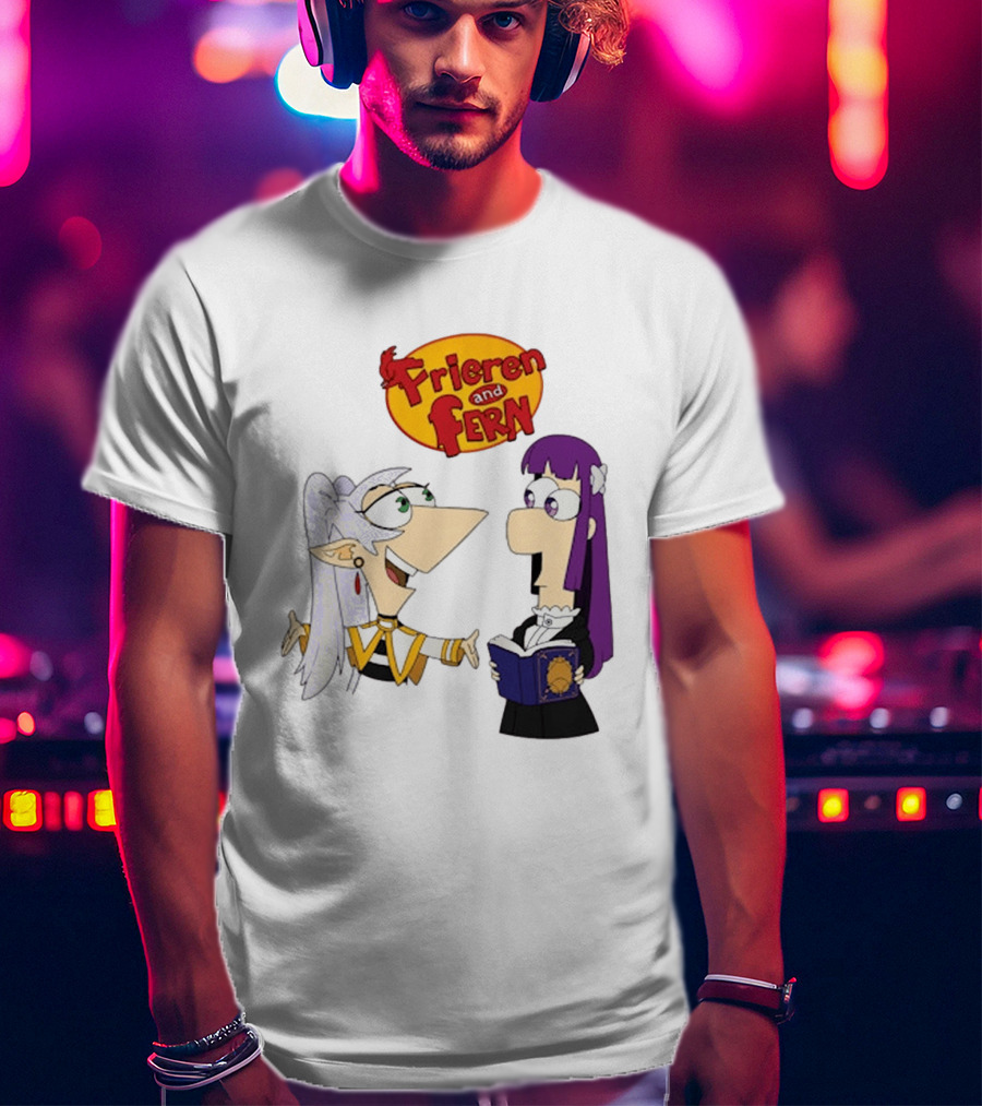 Frieren And Fern Animated Characters With Book And Unique Cartoon T-Shirt
