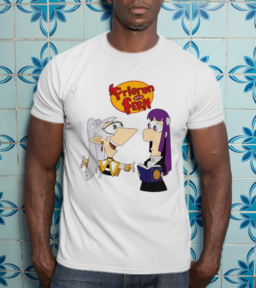 Frieren And Fern Animated Characters With Book And Unique Cartoon T-Shirt