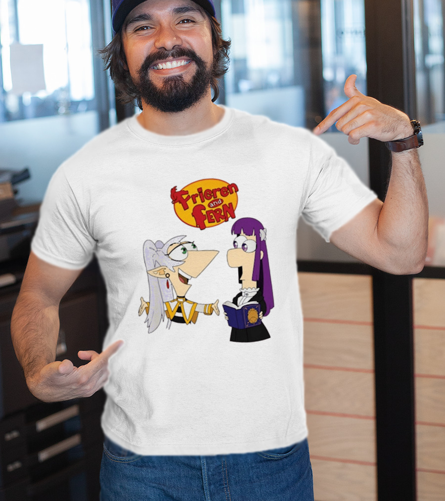 Frieren And Fern Animated Characters With Book And Unique Cartoon T-Shirt