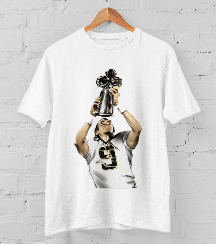 Drew Brees Saints Hall Of Fame 2026 Number 9 Trophy Celebration T-Shirt