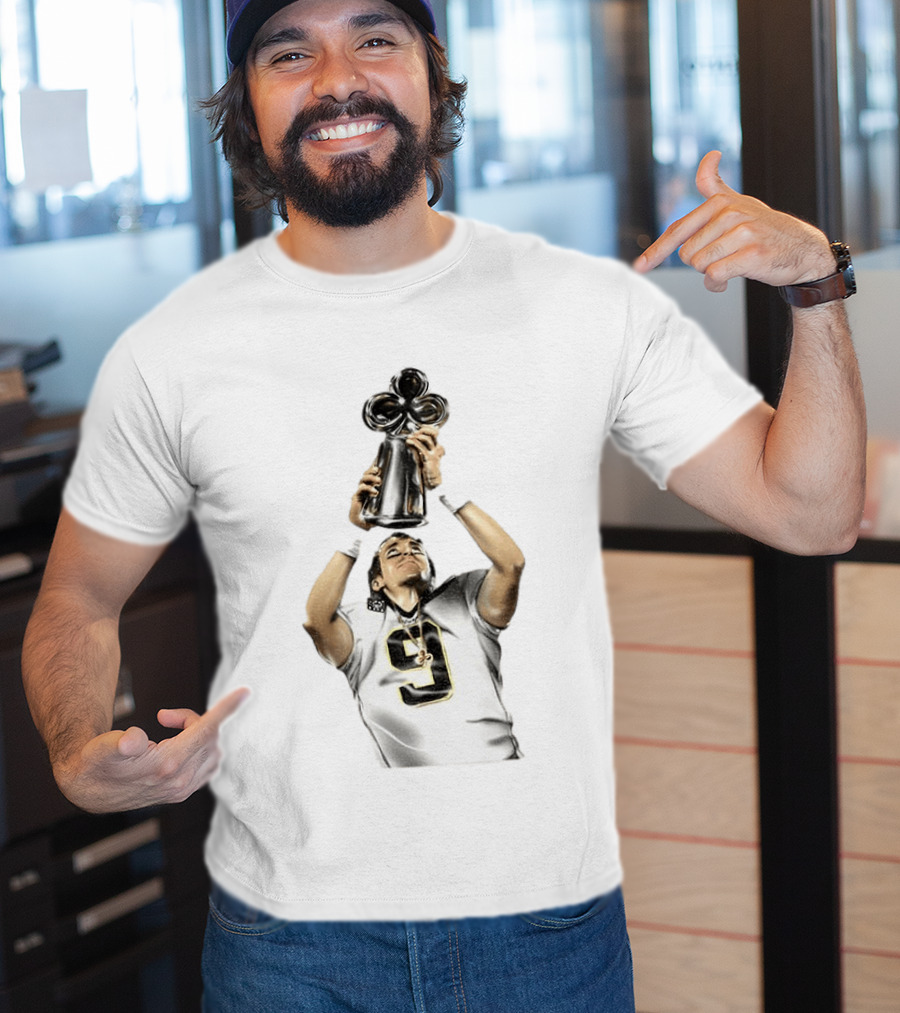 Drew Brees Saints Hall Of Fame 2026 Number 9 Trophy Celebration T-Shirt