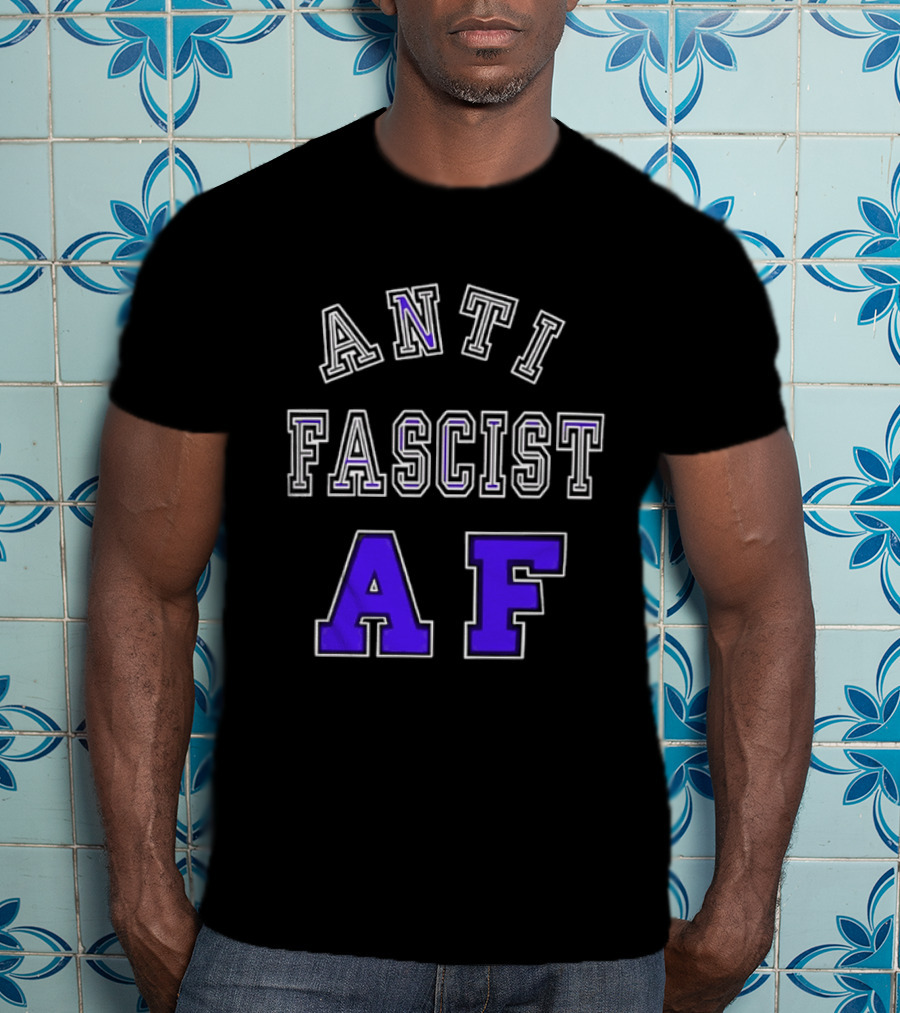 ANTI FASCIST AF Purple White Varsity Block стиль T-Shirt