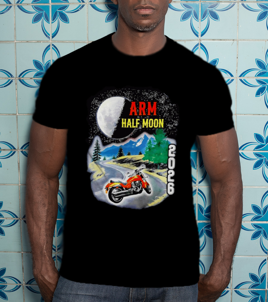 Arm Half Moon 2026 Orange Motorcycle Winding Mountain Road Night Sky T-Shirt
