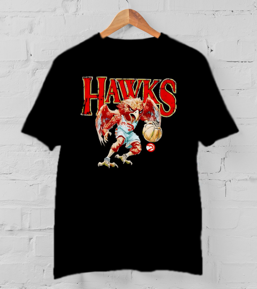 Atlanta Hawks Fierce Dribbling Cartoon Bird In NBA Jersey T-Shirt