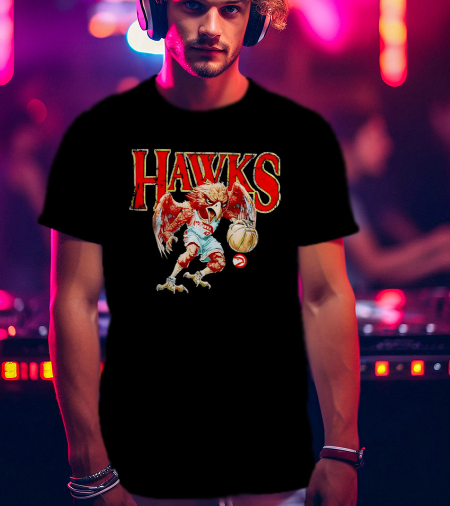 Atlanta Hawks Fierce Dribbling Cartoon Bird In NBA Jersey T-Shirt