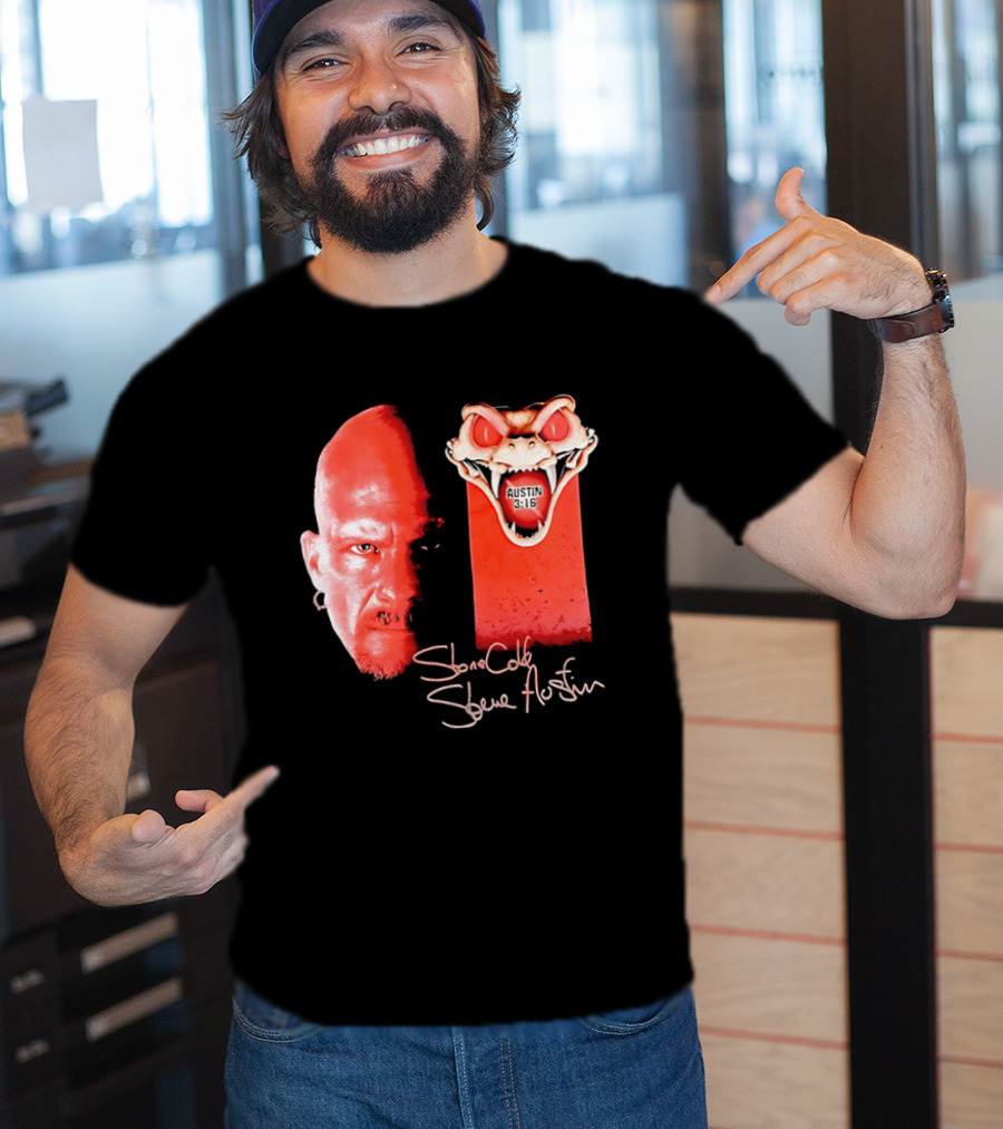 Austin 3 16 Stone Cold Steve Red Rattlesnake Head Signature T-Shirt