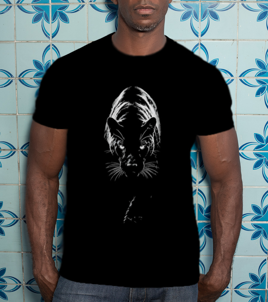 Black Panther Stalking Shadowy Darkness Glowing Eyes T-Shirt