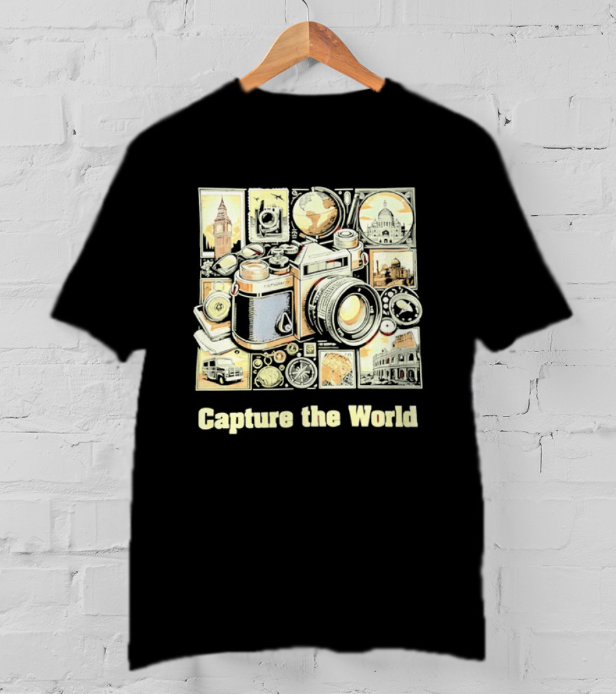 Capture The World Camera Globe Travel Landmarks Compass T-Shirt