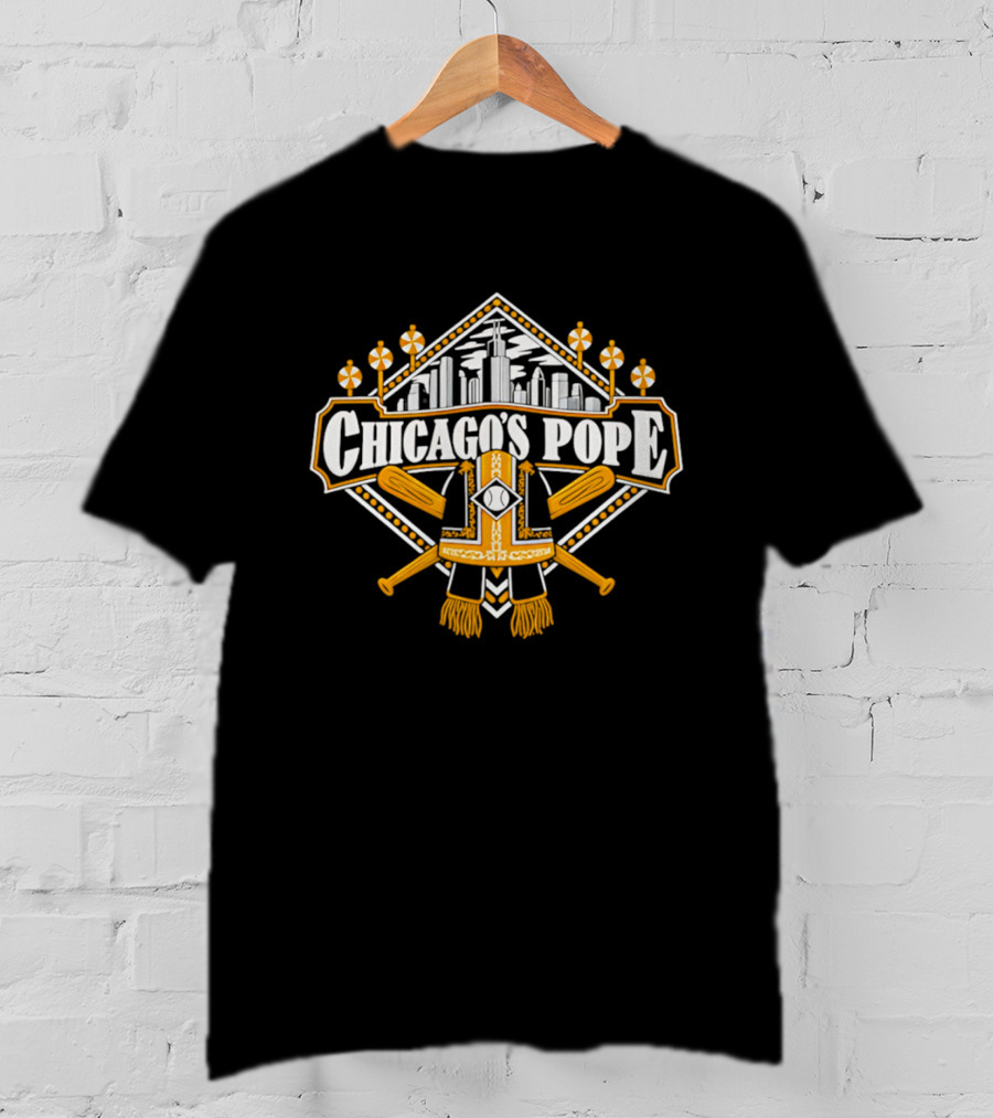Chicago's Pope Baseball Crossed Bats City Skyline T-Shirt